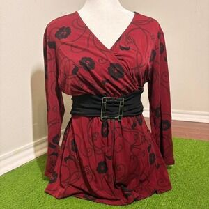 Vtg Y2K Faux Wrap Size M Dark Romantic Floral Tie Back Center Buckle Whimsygoth‎